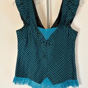 Marc Jacobs Black and Blue Asymmetrical Ruffled Tank Top